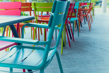 Close-Up Of multi colored chairs