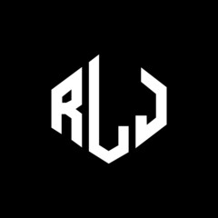 RLJ letter logo design with polygon shape. RLJ polygon and cube shape logo design. RLJ hexagon vector logo template white and black colors. RLJ monogram, business and real estate logo.