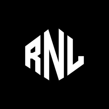 RNL letter logo design with polygon shape. RNL polygon and cube shape logo design. RNL hexagon vector logo template white and black colors. RNL monogram, business and real estate logo.
