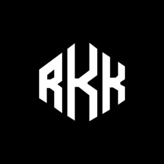 Obraz premium RKK letter logo design with polygon shape. RKK polygon and cube shape logo design. RKK hexagon vector logo template white and black colors. RKK monogram, business and real estate logo.