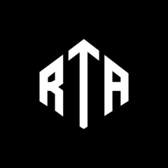RTA letter logo design with polygon shape. RTA polygon and cube shape logo design. RTA hexagon vector logo template white and black colors. RTA monogram, business and real estate logo.