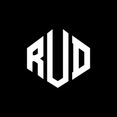 RUD letter logo design with polygon shape. RUD polygon and cube shape logo design. RUD hexagon vector logo template white and black colors. RUD monogram, business and real estate logo.