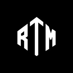 RTM letter logo design with polygon shape. RTM polygon and cube shape logo design. RTM hexagon vector logo template white and black colors. RTM monogram, business and real estate logo.