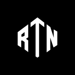 RTN letter logo design with polygon shape. RTN polygon and cube shape logo design. RTN hexagon vector logo template white and black colors. RTN monogram, business and real estate logo.