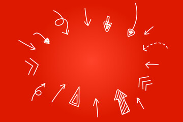 red background with arrows pointing to the centre