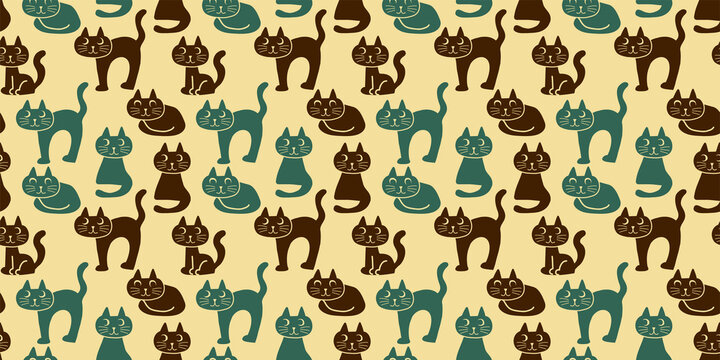 Cats illustration background. Seamless pattern. Vector. 猫のイラストパターン