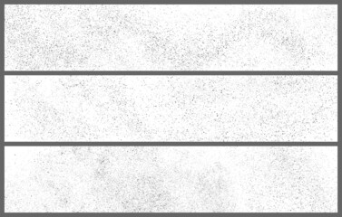 Set Of Black Grainy Texture Isolated On White. Panoramic Background. Dust Overlay. Dark Noise Granules. Wide Horizontal Long Banner For Site. Vector Illustration, EPS 10.