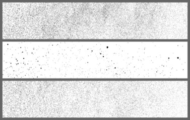 Set Of Black Grainy Texture Isolated On White. Panoramic Background. Dust Overlay. Dark Noise Granules. Wide Horizontal Long Banner For Site. Vector Illustration, EPS 10.