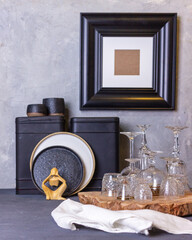 Ceramic cookware in a gray kitchen