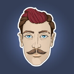 The sticker. Portraits of stylish hipster men. Vector illustration. With fashionable hairstyles and mustache.
