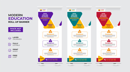 Creative and modern education admission Rollup Banner template
