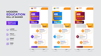 Creative and modern education admission Rollup Banner template - obrazy, fototapety, plakaty