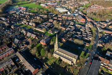 Aerial Houses Residential British England Drone Above View Summer Blue Sky Estate Agent.