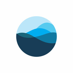 circle blue wave ocean logo design