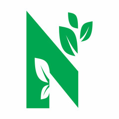 initial n letter green nature leaf logo design