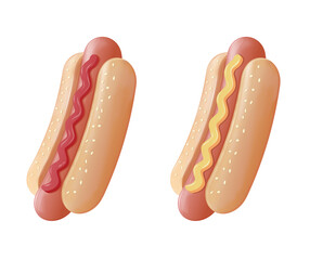 Hot dogs. Street food. Colored illustration. Isolated on white background.