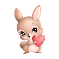 Illustration of cute cartoon valentine's day bunny. Valentine's day animals.