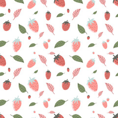 Romantic pattern for saint valentines day with strawberries flowers and leaves