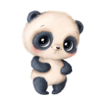 Illustration of a cute cartoon panda isolated on a white background. Cute cartoon animals.