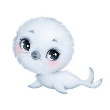 Illustration of a cute cartoon seal isolated on a white background. Cute cartoon animals.