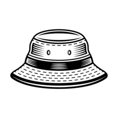 Bucket hat vector illustration in vintage monochrome style isolated on white background