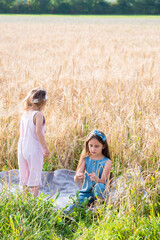 little girls picnic on the field