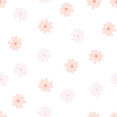 Doodle ditsy seamless pattern. Hand drawn chamomile print. Abstract floral ornament
