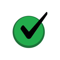 Green check mark icon inside a circle. Tick symbol in green color, vector illustration.