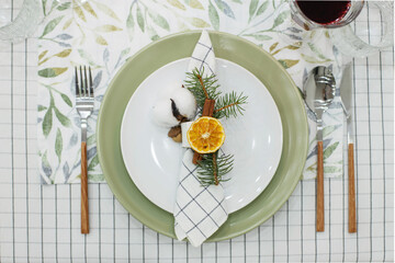 Festively served New Year's table.