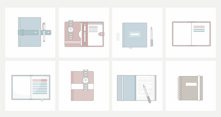 Books and Journals. Hygge Hobby icon set