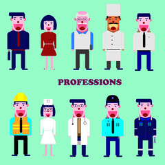 Professions and jobs in editable vector illustration. 10 popular professions and jobs cartoon for illustration.