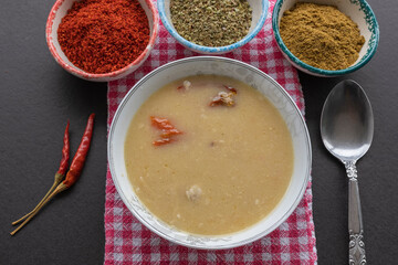 Traditional delicious Turkish soup , Mugla region ; Turkish name; Goce Tarhana Soup