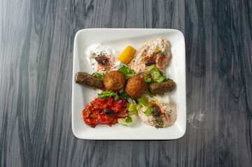 Hummus, falafel, dolma, baba ganoush