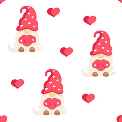 cute garden gnome with huge red heart confession of love for valentine's day pattern seamless 
