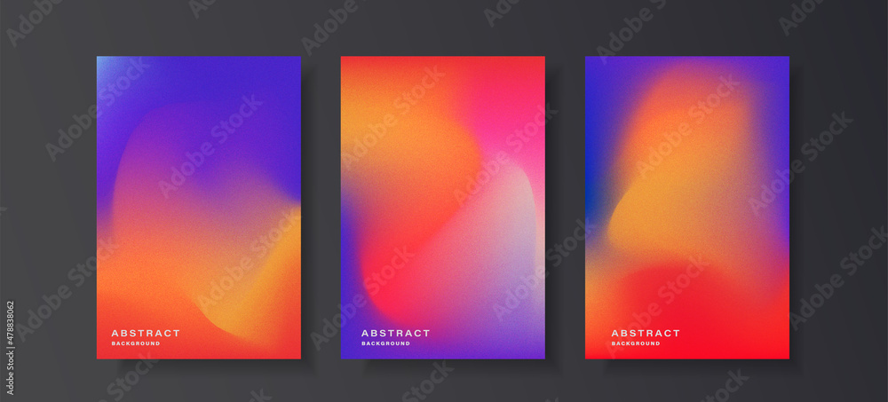 Poster set of colorful blurred grainy gradient background.