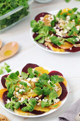 Beetroot and oranges fresh vegetarian salad	