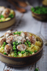 Swedish meatballs with mashed potato side dish - typical dish of Swedish cuisine