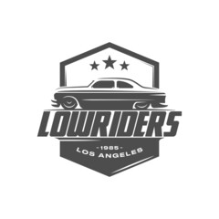 Lowriders car vector logo. American muscle vintage lowrider. Logo template for vehicle club or retro garage.