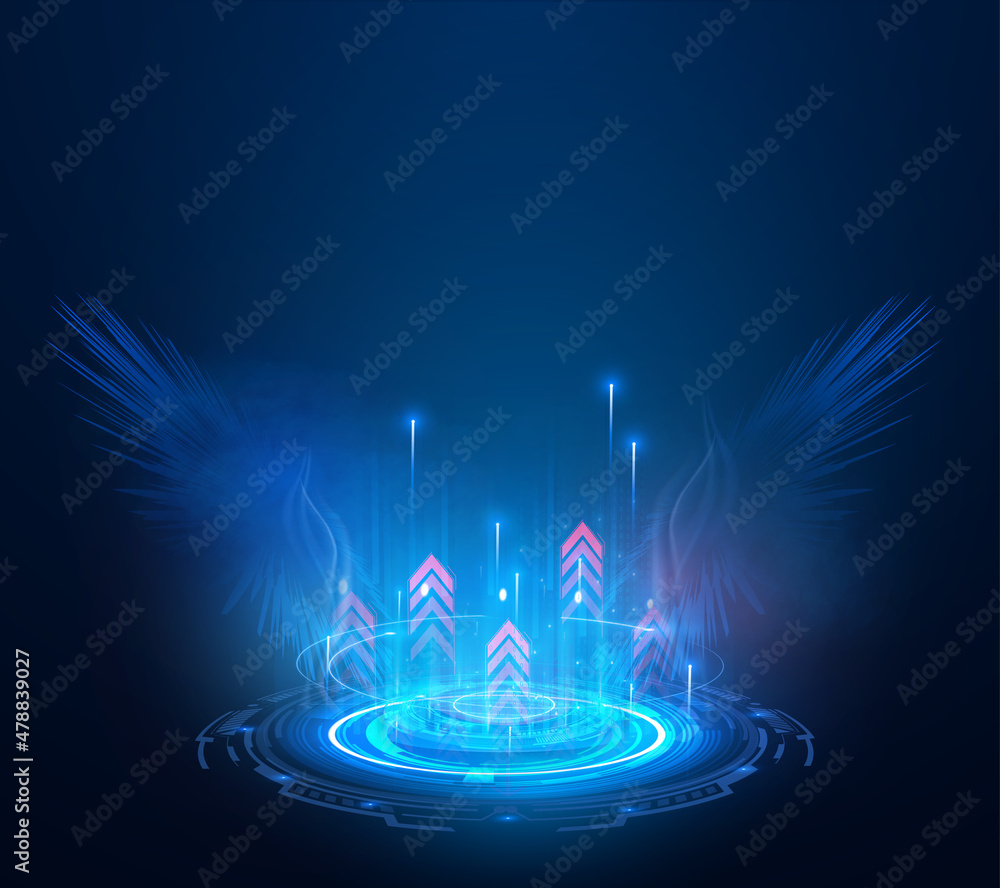 Aufkleber magic hologram rings in smoke. circle sci-fi elements with light and lights. blue teleport podium bl