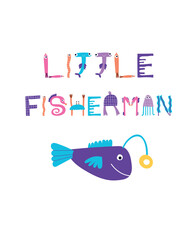 Little fisherman Poster. Vector illustration.