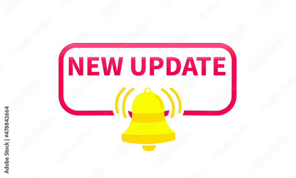 Poster vector illustration modern label new update with bell. web banner element.