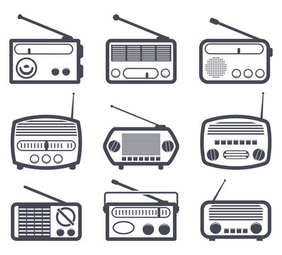 vector set of black and white radio icons