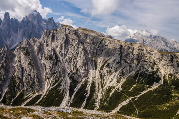 Mountain trail Tre Cime di Lavaredo in Dolomites in Italy