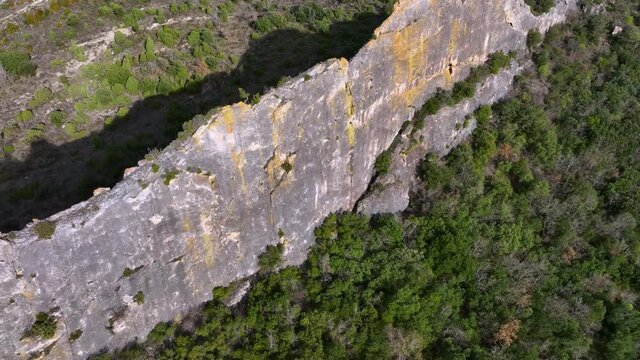 Aerial view of the landscape around the Romanesque Hermitage of San Pedro de Tejada in Puente-Arenas, in the municipality of Merindad de Valdivielso in Burgos. Burgos, autonomous community of Castilla