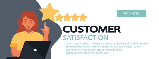 Concept of feedback, testimonials messages and notifications. Rating on customer service illustration. Five big stars with reviewer. Flat vector