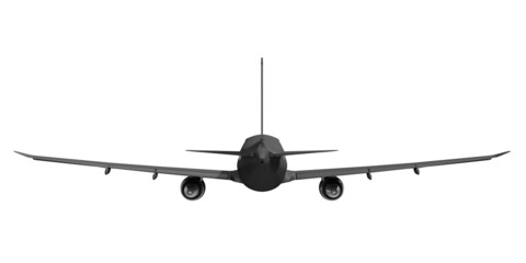 Back View of Modern Black Airplane isolated on white background