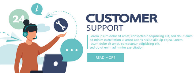 Live support concept. Business customer care service concept. Icon for contact us, support, help, phone call and website click. Flat vector illustration.	