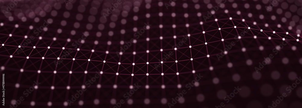 Poster abstract dynamic wave of particles and lines. big data. network or connection. digital background. 3