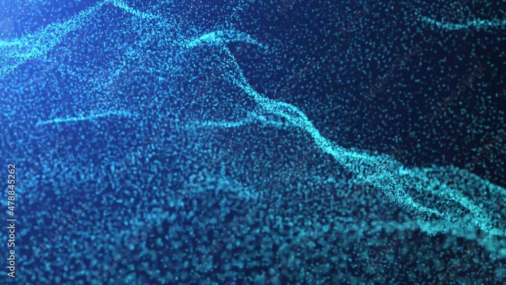 Poster abstract animated background of randomly moving particles, dots. smooth wave design. the texture of 