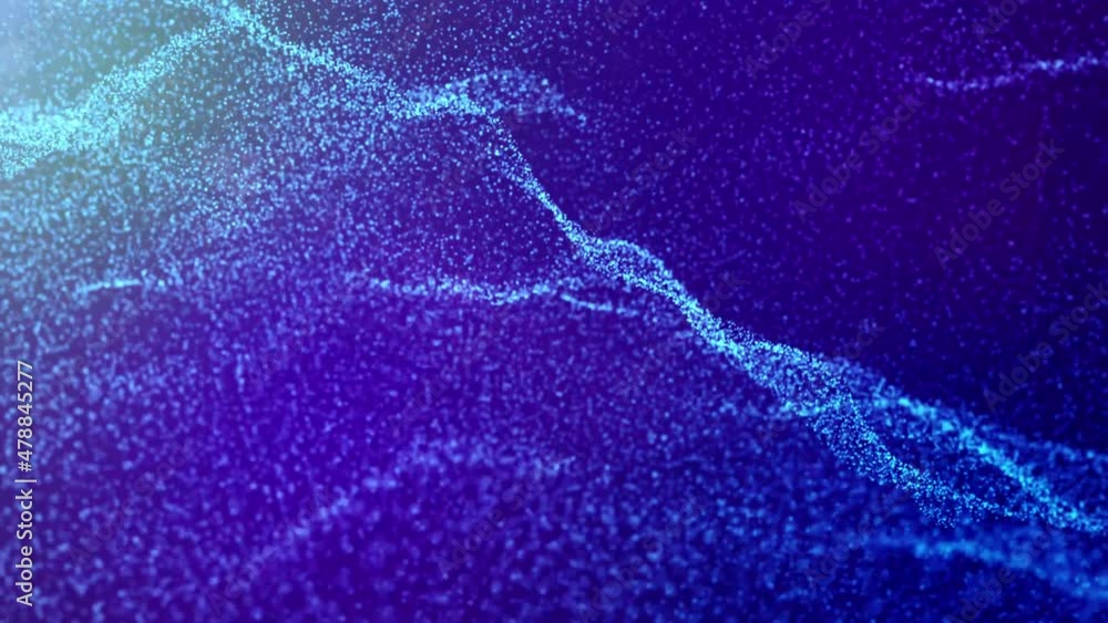 Poster abstract animated background of randomly moving particles, dots. smooth wave design. the texture of 